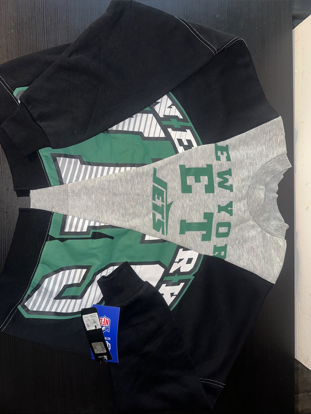 NFL Kids New York Jets Pullover Sweatshirt in Black, Gray & Green